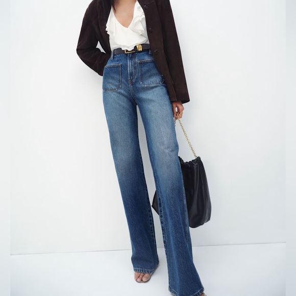 High-Waisted Blue Jeans Alyssa High Rise Wide Leg Long Jeans EUC Denim - Picture 1 of 12